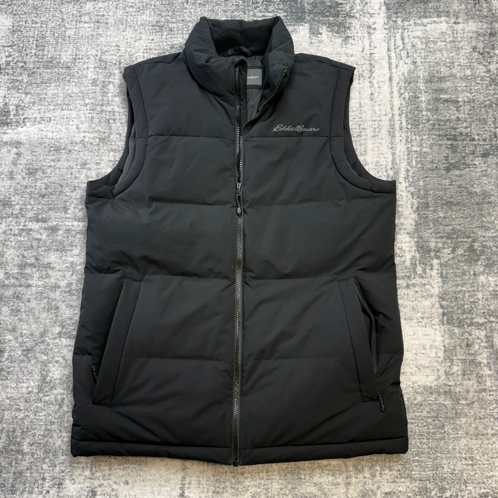 Eddie Bauer Essential Down Vest Mens Medium Black Puffer EB550 Water Rpellent